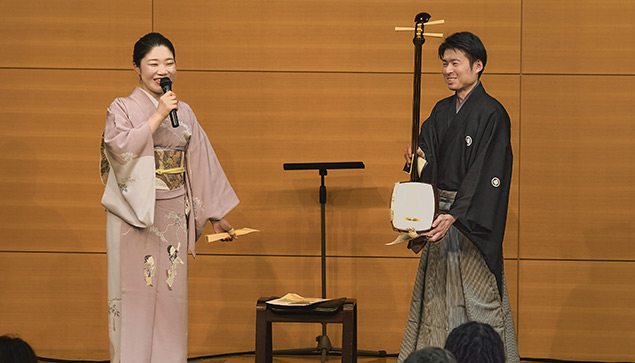 楽器説明：三味線（平田、日𠮷）